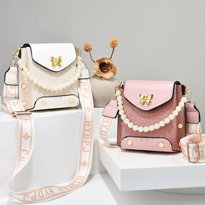Chic women's crossbody phone bag with pearl handle and jacquard strap in 2025 style