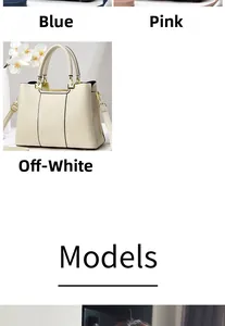 Macro detail of large capacity leather handbags in beige, blue, and pink color options