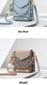 Close-up of geometric monogram crossbody bags with chain handles and plush charms