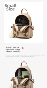 Vue intérieure du petit sac à dos en cuir souple montrant les poches et le rangement