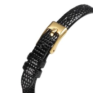 Elegant retro quartz watch with black crocodile pattern strap and golden buckle detail