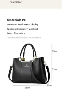 Detailed size parameters of the black PU handbag with gold hardware and dimensions