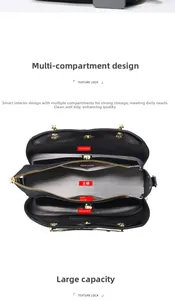 Vue détaillée de l'intérieur du sac avec compartiments multiples et doublure chevron