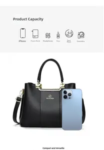 Detailed capacity comparison of the red tote bag with phone and daily accessories