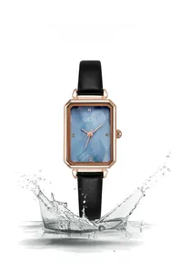 Close-up of GEDI ladies' square watch with blue dial showing 3ATM water resistance