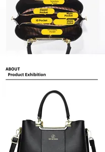 Internal structure of black litchi leather handbag with multi-compartment organizers