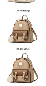 Détails des sacs à dos de voyage en cuir beige grand et kaki petit à double boucles
