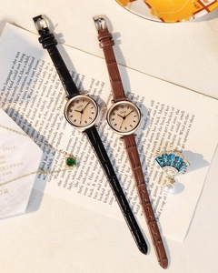 Set orologio GEDI retrò con cinturini in pelle motivo bambù e eleganti gioielli dorati