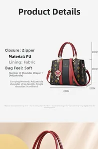 Spécifications de taille pour un grand sac à main en cuir PU avec fermeture éclair et sangle