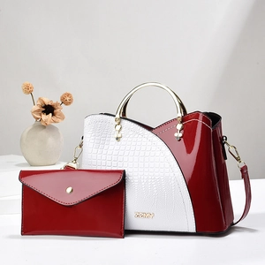 Sac À Main Femme Et Pochette Motif Crocodile Cuir Verni Bloc De Couleur Grande Capacité Sac Bandoulière Mode
