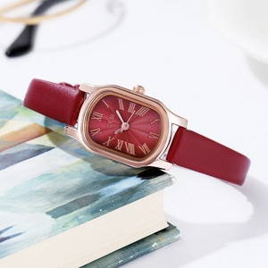 Elegant GEDI women's quartz watch with burgundy leather strap and rose gold tonneau case