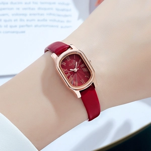 GEDI retro vintage women's quartz watch with burgundy leather strap and sunray dial