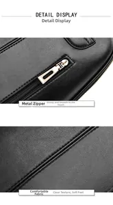 Detail view of smooth metal zipper and textured lychee leather fabric on black backpack
