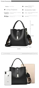 Detail of black lychee grain bucket bag showing exact dimensions 22.5x13x21 cm and capacity