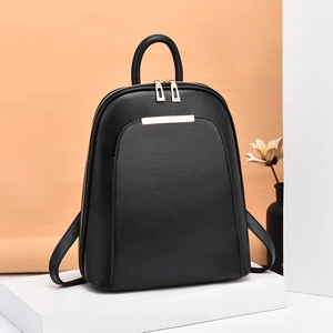 Fashion PU Leather Women Backpack Minimalist Commuter School Travel Bag With Gold Hardware Double Zipper Anti Theft Pocket
