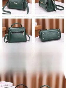 Détails du sac à main vert foncé en cuir grainé avec finitions dorées et clous de fond
