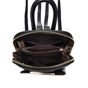 Minimalist black leather backpack for women with large capacity and multi-layer interior