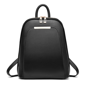 Minimalist black faux leather backpack with gold hardware and top handle for women