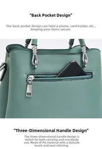 Close-up of mint green handbag featuring PU leather texture and a rear zipper pocket