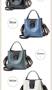 Detail of colorful striped fabric shoulder strap and large buckle on the bucket bag