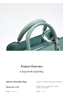 Close-up of bean green shoulder bag showing high-quality stitching and metal zipper