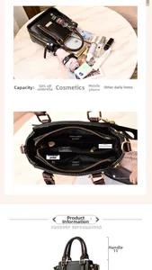 Internal structure of black leather tote bag with functional pockets and storage compartments