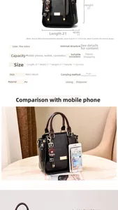 Detailed size specifications for the vintage black PU leather handbag with bear charm