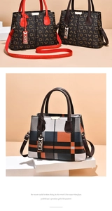 Detailed view of luxury leather handbags with metallic accents and stylish plaid patterns