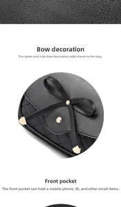 Detailansicht des schwarzen Rucksacks mit gesteppter Schleife und goldenen Metallnieten