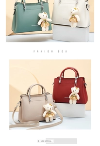 Detail of lychee pattern leather bags with golden hardware and bear charms