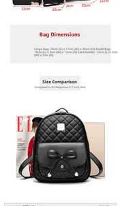 Größenvergleich des schwarzen Rauten-Rucksacks mit Tablet und Magazin in der Detailansicht