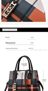 Detailed view of plaid handbag with zipper closure and internal storage compartments