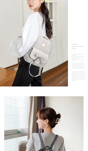 Details des gesteppten Rautenmusters Rucksacks mit Schleife und goldener Metallbeschlag