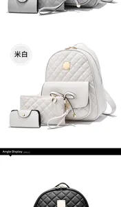 Dreiteiliges Set mit beigem Rucksack in Rautensteppung, Schleife und Clutch-Taschen