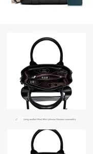 Detail view of large capacity black stone pattern tote bag with functional compartments
