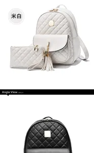 Détail du set de sac à dos en similicuir matelassé avec garnitures dorées et pompon