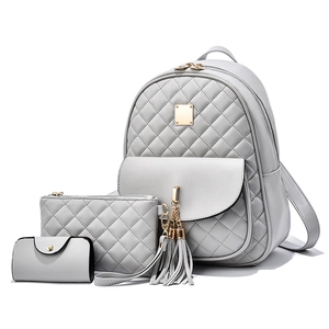 Sac À Dos Pochette Et Porte Monnaie Pour Femmes En Similicuir Matelassé Avec Gland Style Coréen Mode École