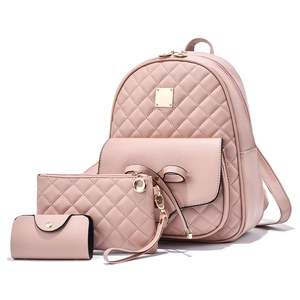 Damen Mode Rucksack PU Leder Gesteppt Bowknot Dekor Trendy Urban Schultertasche Und Clutch Und Brieftasche Elegant