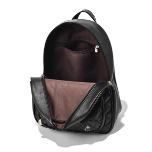 Damen Rucksack-Set aus schwarzem PU-Leder mit Rautensteppung und goldener Hardware