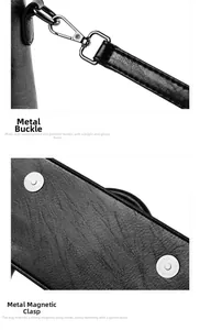 Close-up of black stone pattern leather bag with silver buckle and magnetic closure