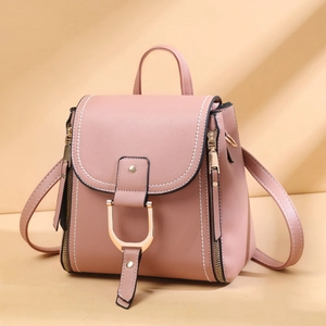 Minimalist large capacity mauve backpack with contrast stitching and golden hardware