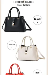 Three elegant leather bags in black, white, and red with golden hardware and lychee texture
