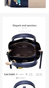 Blue lychee textured handbag interior showing multi-pocket structure and large capacity