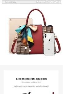 Capacity view of tricolor shoulder bag compared with 9.7 inch iPad and iPhone
