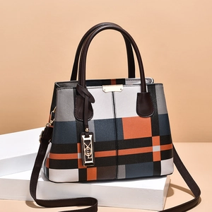 Large capacity plaid tote bag with top handles and adjustable shoulder strap for women