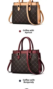 Detail of Boston handbags with vintage geometric patterns and PLANCEE metal logo