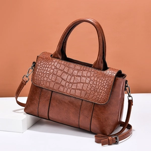 Women PU Leather Handbag Crocodile Pattern Texture Large Capacity Shoulder Crossbody Bag Fashion Tote With Double Handles