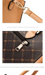 Detailed close-up of golden electroplated hardware buckle and smooth zipper on handbag
