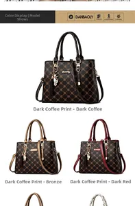 Three textured faux leather handbags in brown, bronze, and dark red with cat charms