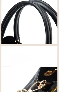 Detail of lychee pattern black leather bag with premium gold-plated rotating buckle hardware